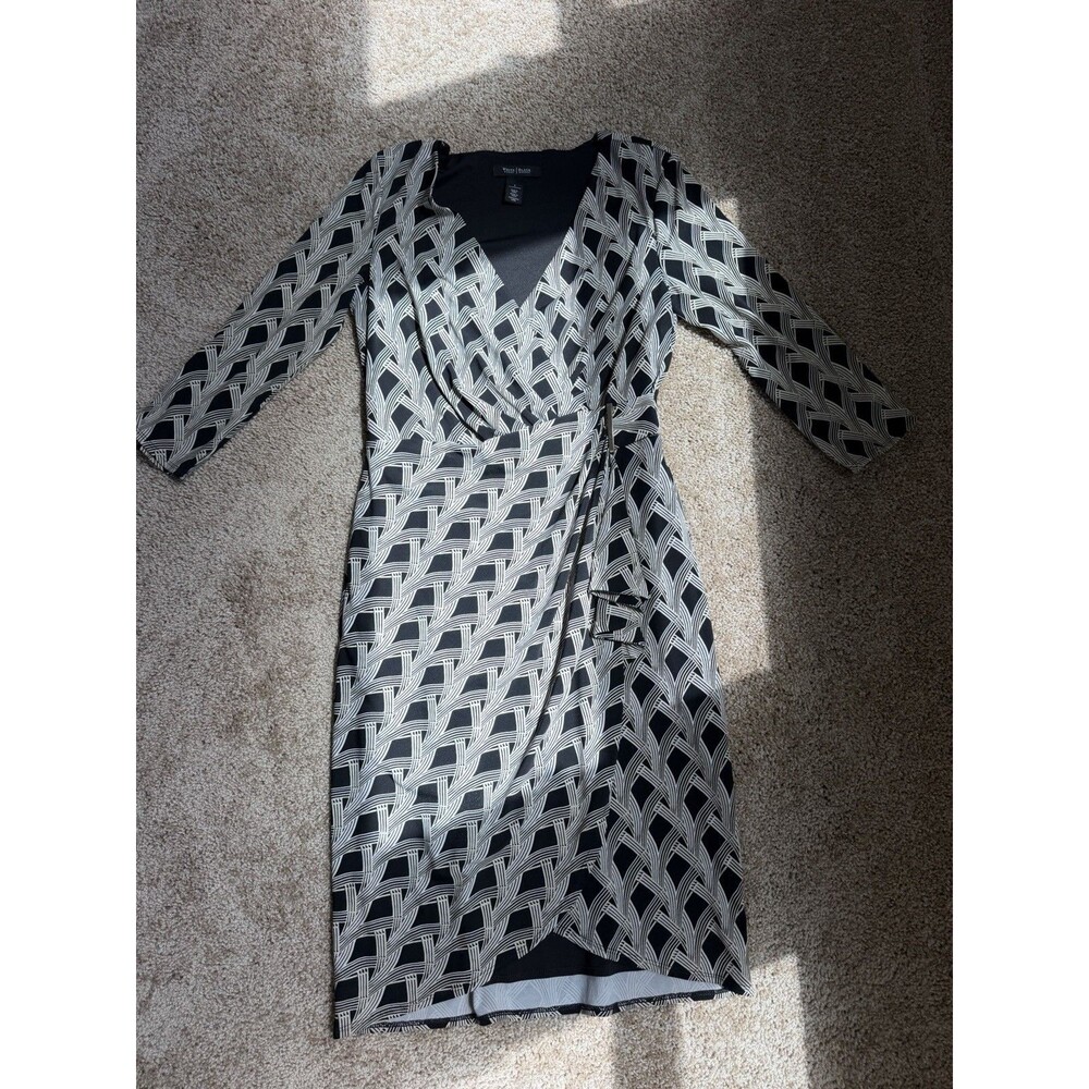 White House Black Market Geometric Wrap Dress V-Neck 3/4 Sleeve 4